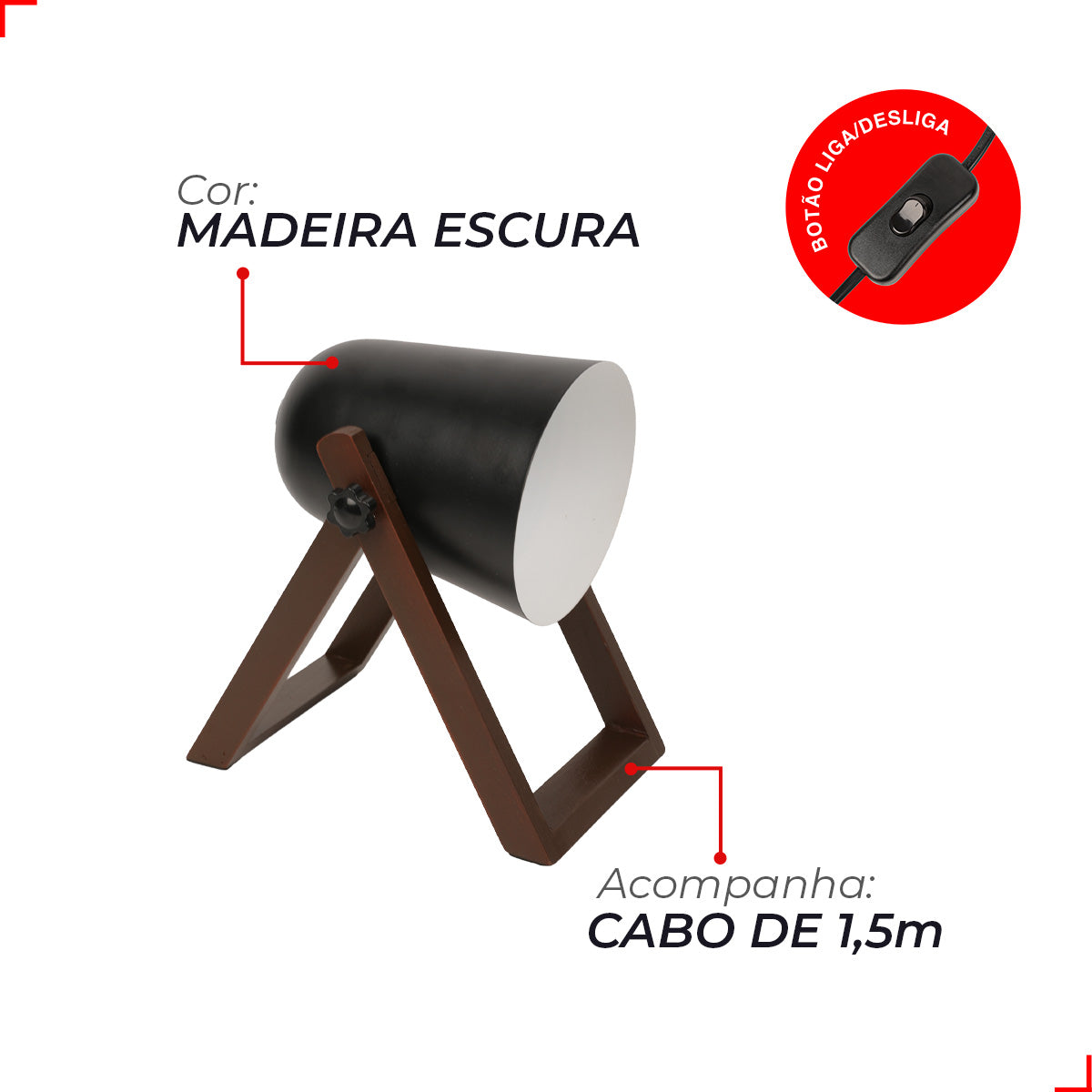 Luminária de Mesa Led Taros 25W E27 Bivolt Madeira Alut