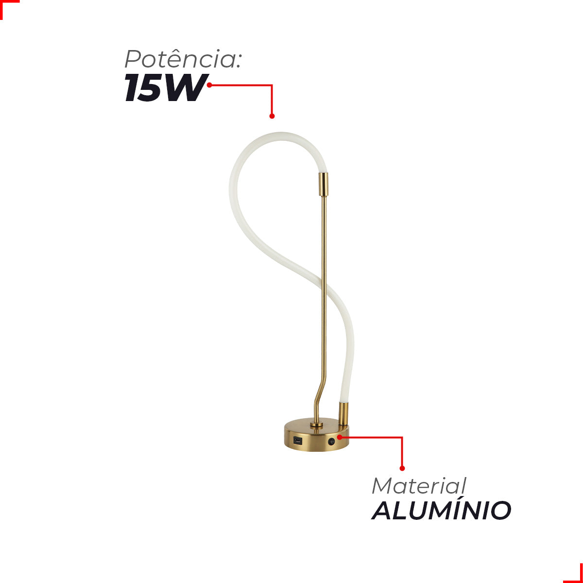 Luminária de Mesa Led Curves 15W Seleção de Temperatura Branco Quente/Neutro/Frio Dourado Alut