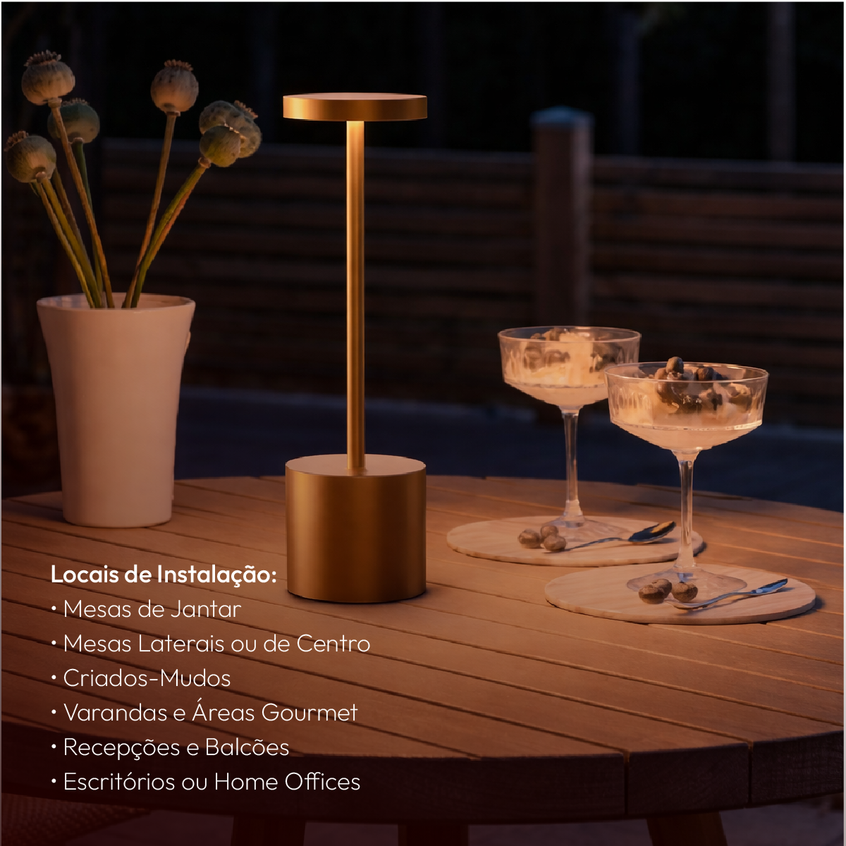 Luminária de Mesa Led Sem Fio Glow 4w Branco Quente/Frio Recarregável Bivolt Dourado Alut