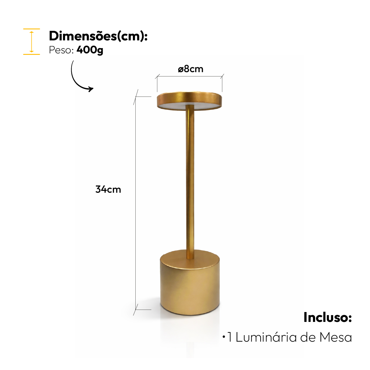 Luminária de Mesa Led Sem Fio Glow 4w Branco Quente/Frio Recarregável Bivolt Dourado Alut