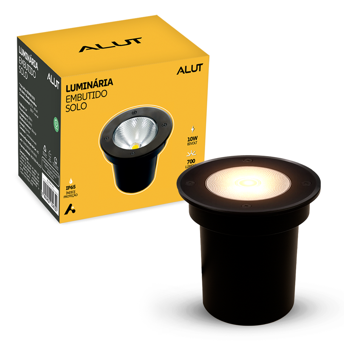 Kit 10 Luminaria de Chão Led Solo Embutir 10w 3000k Branco Quente IP65 Bivolt Preto Alut