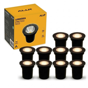 Kit 10 Luminaria de Chão Led Solo Embutir 10w 3000k Branco Quente IP65 Bivolt Preto Alut
