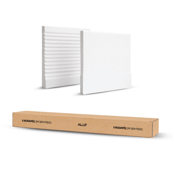 Kit 5 Barras de 2m Rodape Com Friso Moldura Poliestireno de 200x15cm Branco Cod: ALUT020005 Alut By Avant