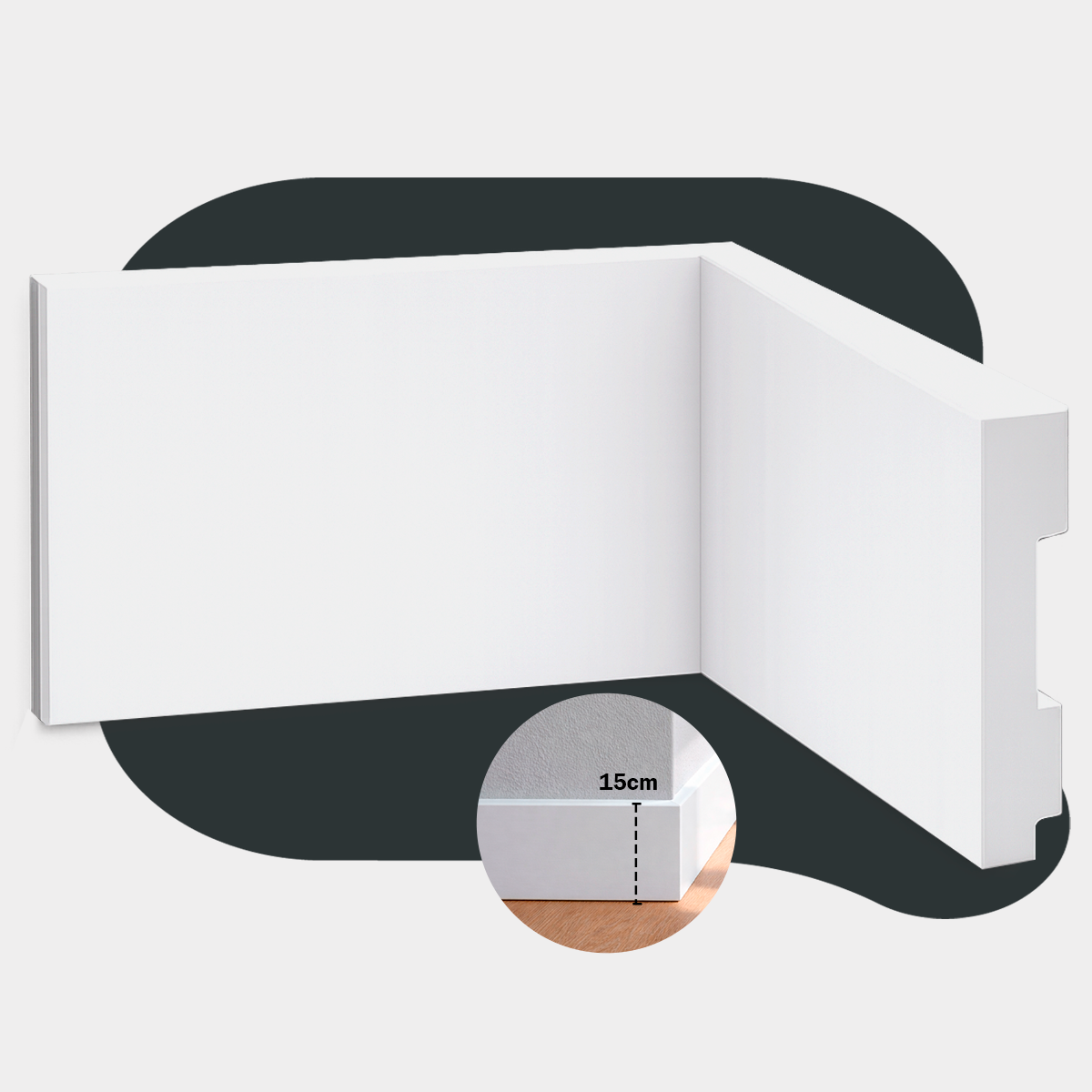 Kit 5 Barras de 2m Rodape Com Friso Moldura Poliestireno de 200x15cm Branco Cod: ALUT020005 Alut By Avant