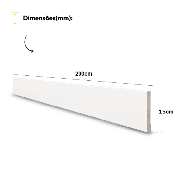 Kit 5 Barras de 2m Rodape Com Friso Moldura Poliestireno de 200x15cm Branco Cod: ALUT020005 Alut By Avant