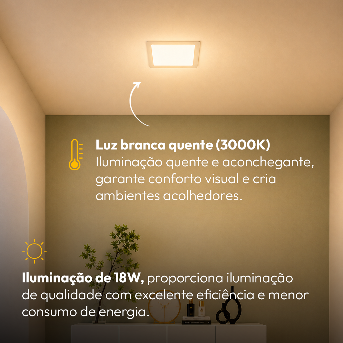 Painel Led Plafon Aluminio Embutir 18w 3000k Branco Quente 22x22 Quadrado Branco Cod: ALUT190070 Alut By Avant