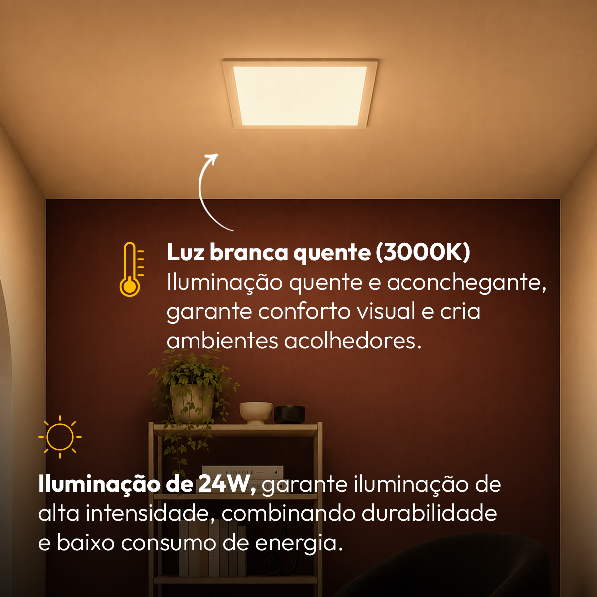 Painel Led Plafon Aluminio Embutir 24w 3000k Branco Quente 29x29 Quadrado Cod: ALUT190073 Alut By Avant