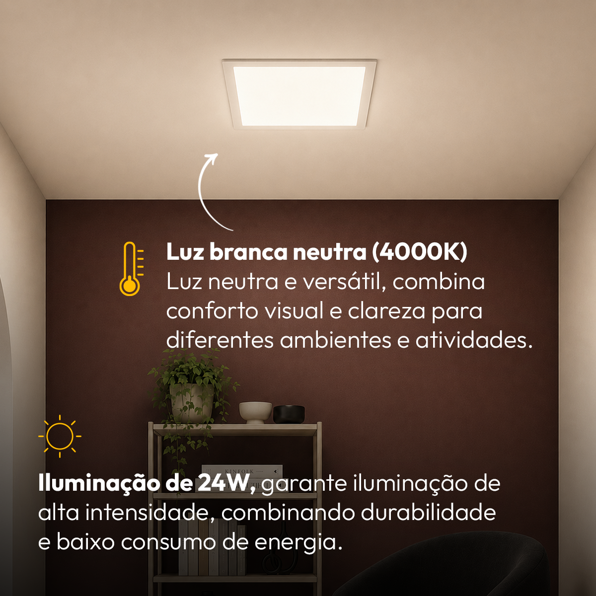 Painel Led Plafon Aluminio Embutir 24w 4000k Branco Neutro 29x29 Quadrado Cod: ALUT190074 Alut By Avant
