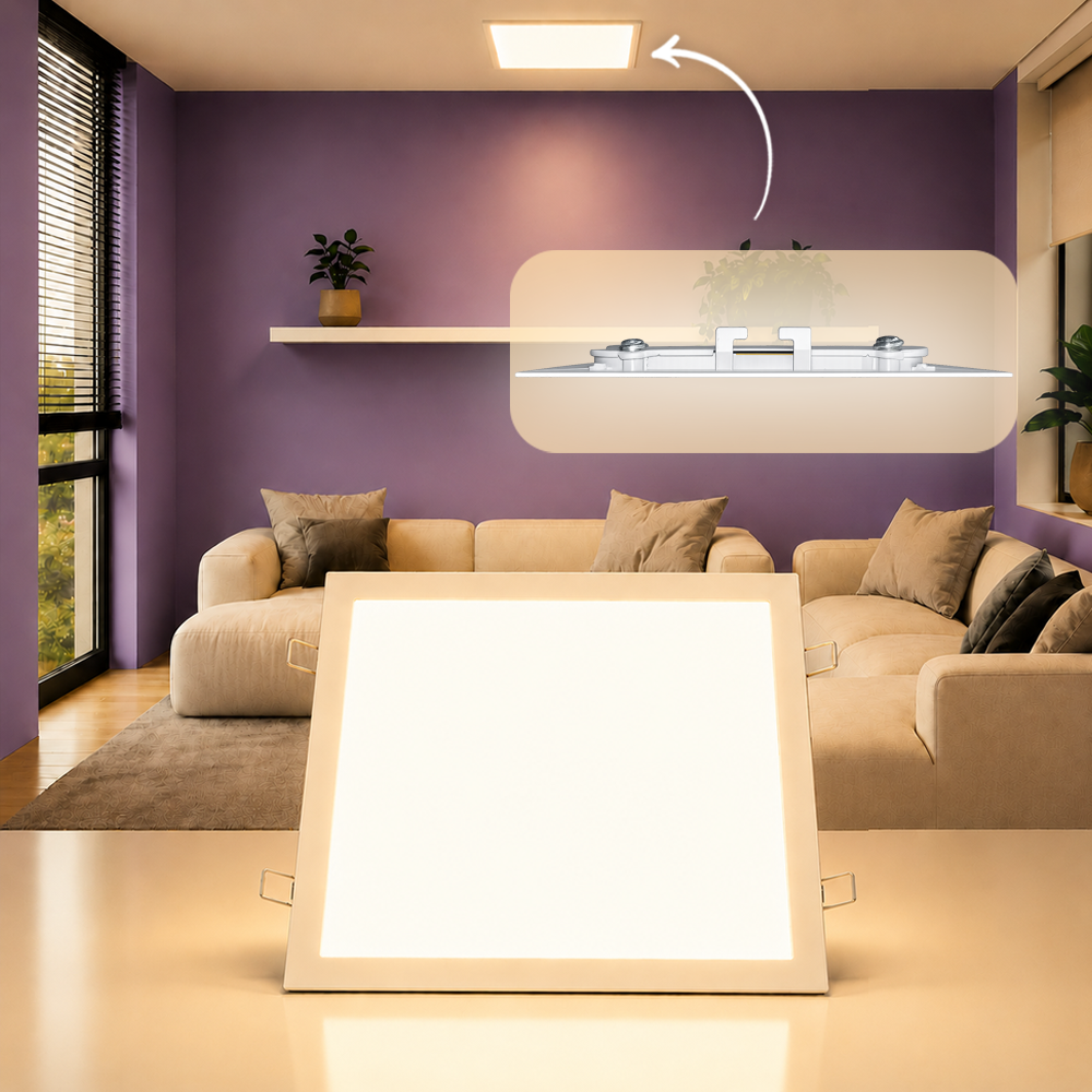 Painel Led Plafon Alumínio Embutir 30w 3000k Branco Quente 40x40 Quadrado Alut By Avant
