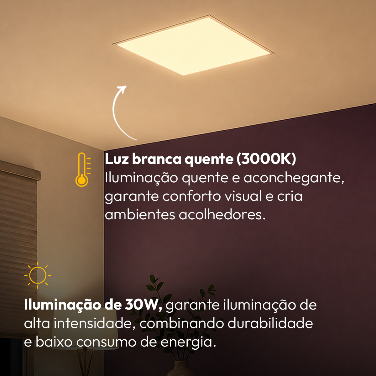 Painel Led Plafon Alumínio Embutir 30w 3000k Branco Quente 40x40 Quadrado Alut By Avant