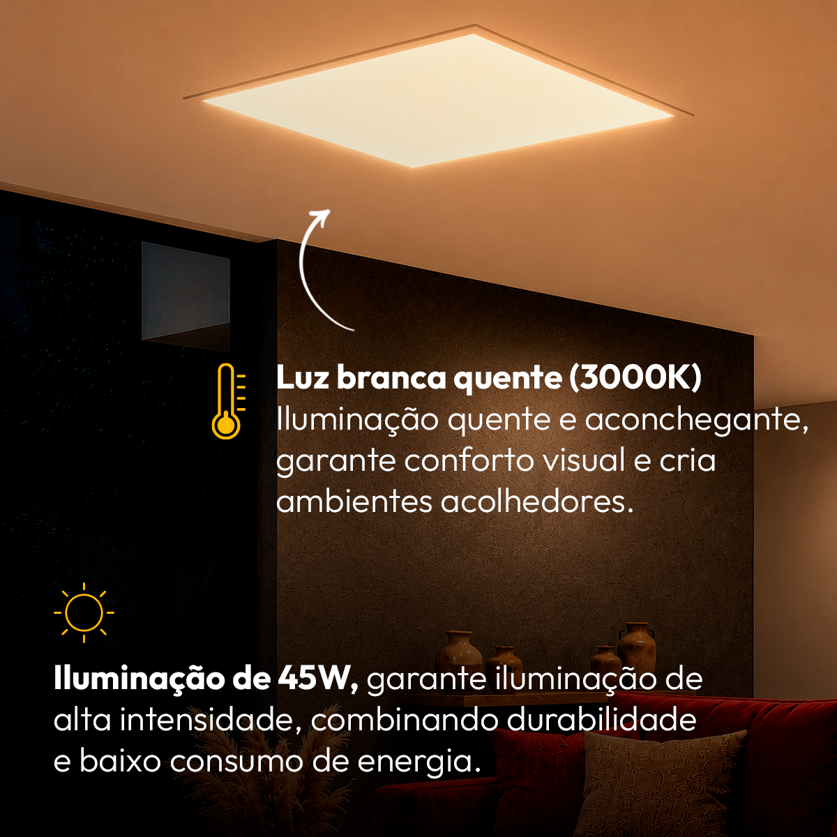 Painel Led Plafon Alumínio Embutir 45w 3000k Branco Quente 62x62 Quadrado Alut By Avant