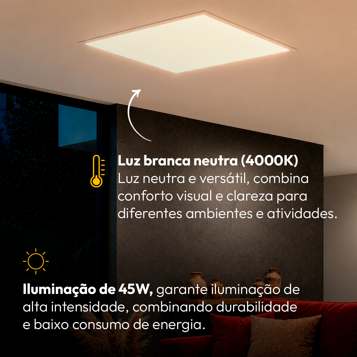 Painel Led Plafon Alumínio Embutir 45w 4000k Branco Neutro 62x62 Quadrado Alut By Avant