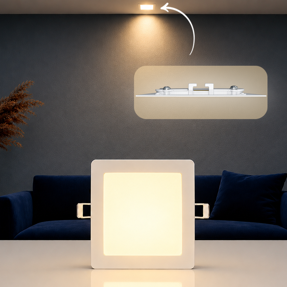 Painel Led Plafon Aluminio Embutir 6w 3000k Branco Quente 12x12Cm Quadrado Cod: ALUT001969 Alut By Avant