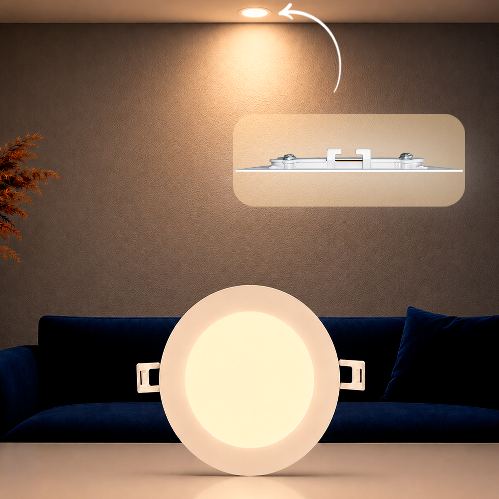 Painel Led Plafon Aluminio Embutir 6w 3000k Branco Quente 12cm Redondo Cod: ALUT001972 Alut By Avant