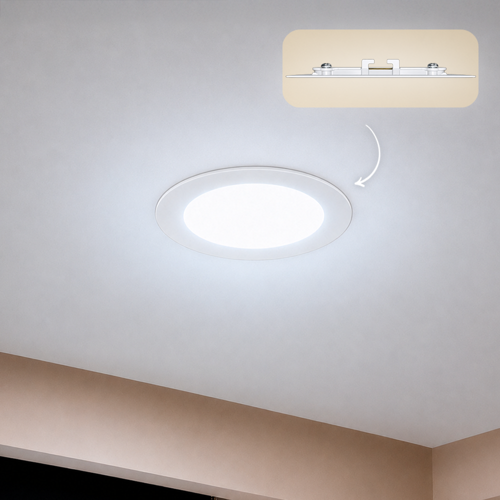 Painel Led Plafon Aluminio Embutir 6w 6500K Branco Frio 12cm Redondo Alut By Avant