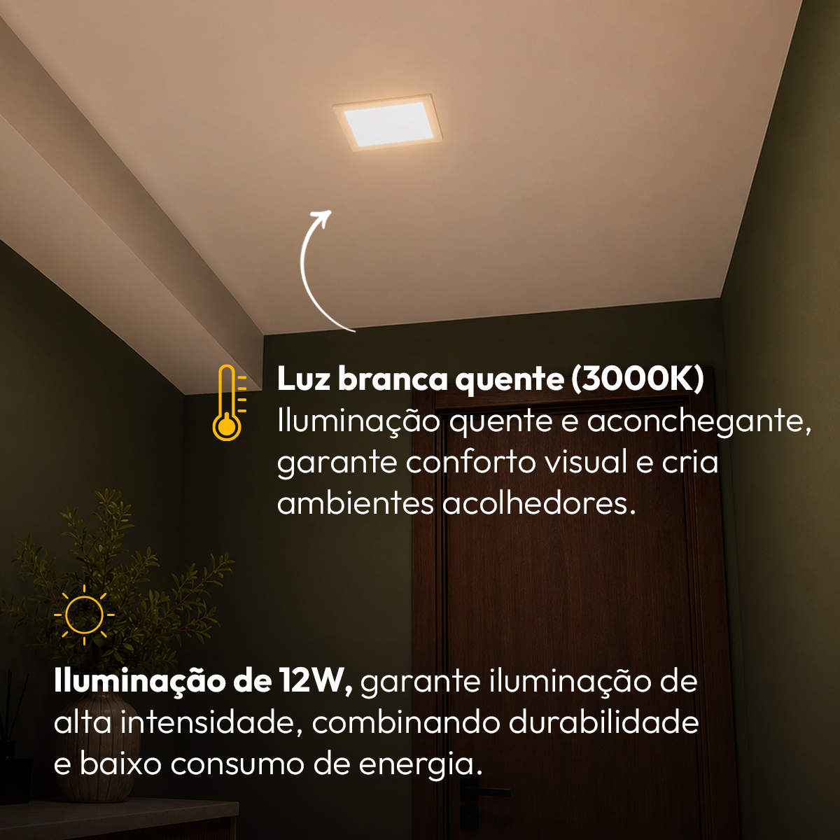 Painel Led Plafon Aluminio Embutir 12w 3000k Branco Quente 17x17Cm Quadrado Cod: ALUT001975 Alut By Avant