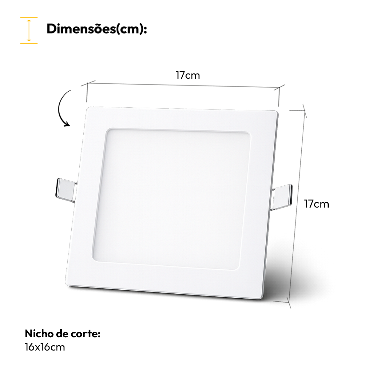 Painel Led Plafon Aluminio Embutir 12w 3000k Branco Quente 17x17Cm Quadrado Cod: ALUT001975 Alut By Avant