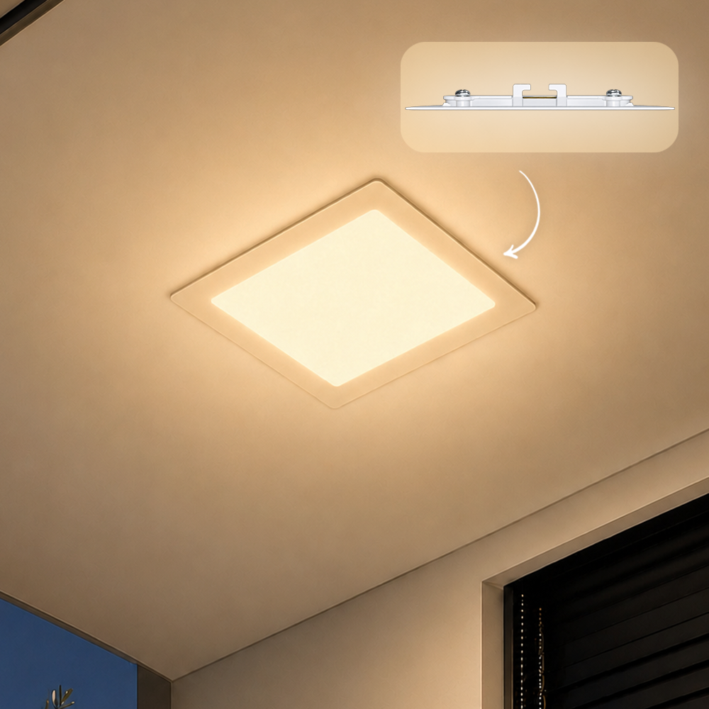 Painel Led Plafon Aluminio Embutir 12w 3000k Branco Quente 17x17Cm Quadrado Alut By Avant