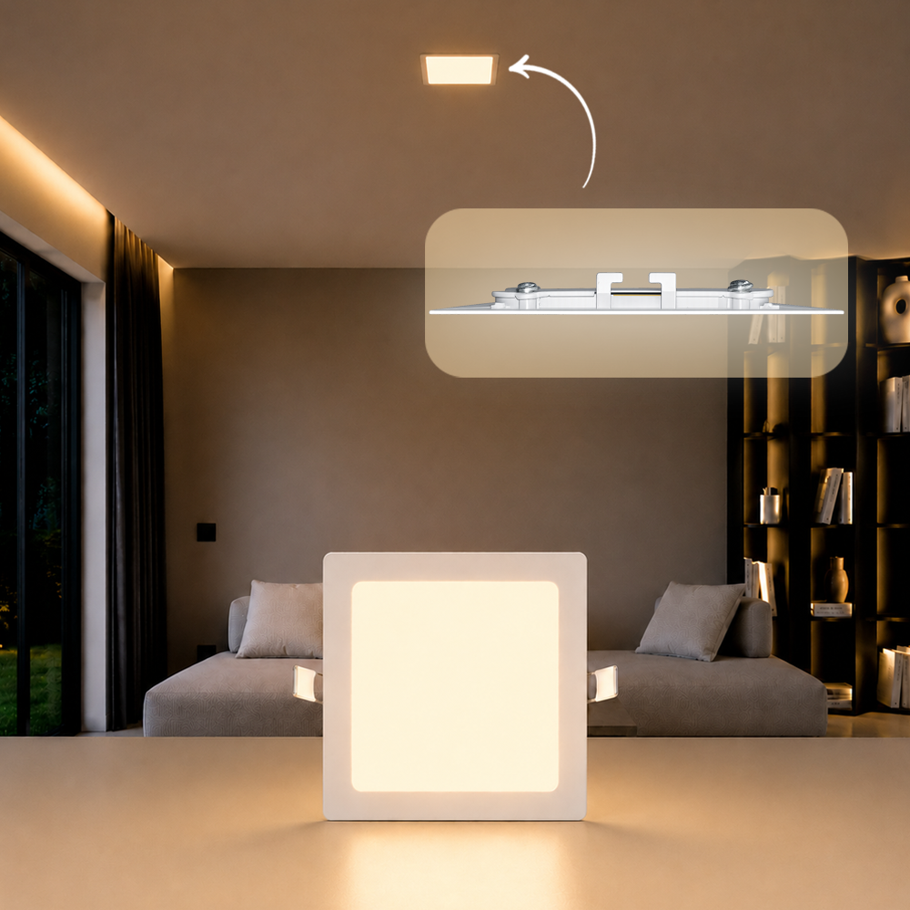 Painel Led Plafon Aluminio Embutir 12w 3000k Branco Quente 17x17Cm Quadrado Cod: ALUT001975 Alut By Avant