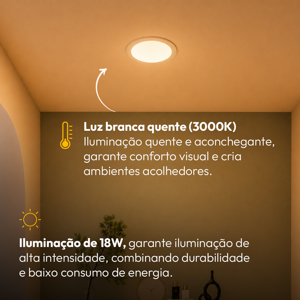 Painel Led Plafon Aluminio Embutir 18w 3000k Branco Quente 22cm Redondo Cod: ALUT001981 Alut By Avant