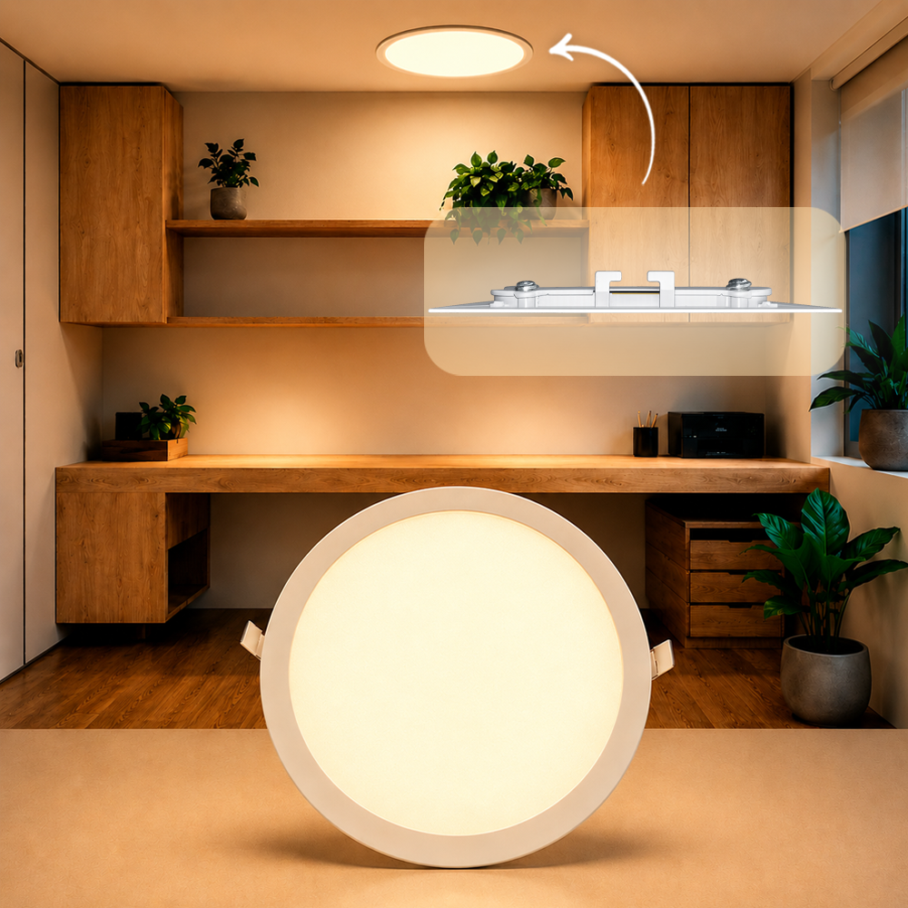 Painel Led Plafon Aluminio Embutir 24w 3000k Branco Quente 29cm Redondo Alut By Avant