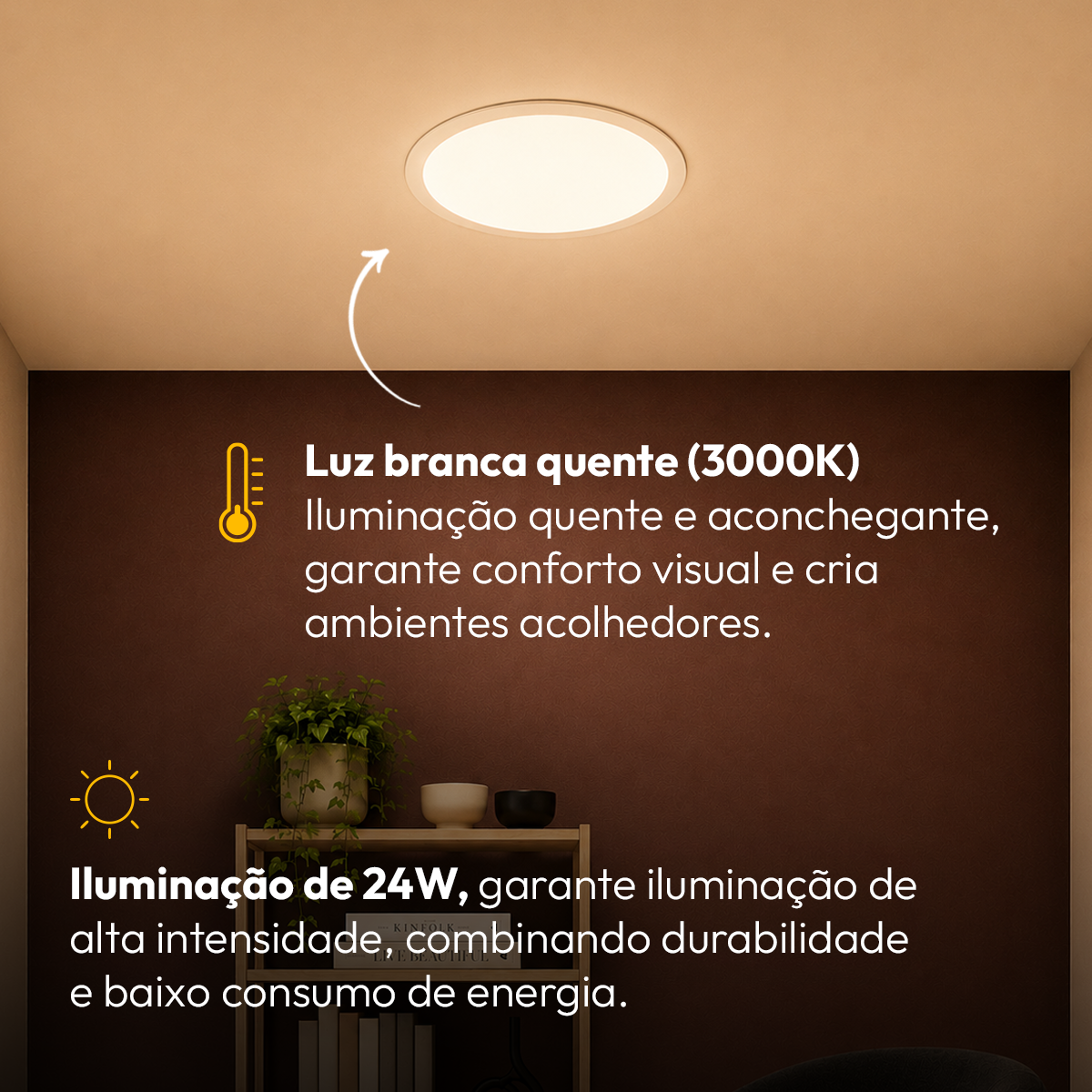 Painel Led Plafon Aluminio Embutir 24w 3000k Branco Quente 29cm Redondo Alut By Avant
