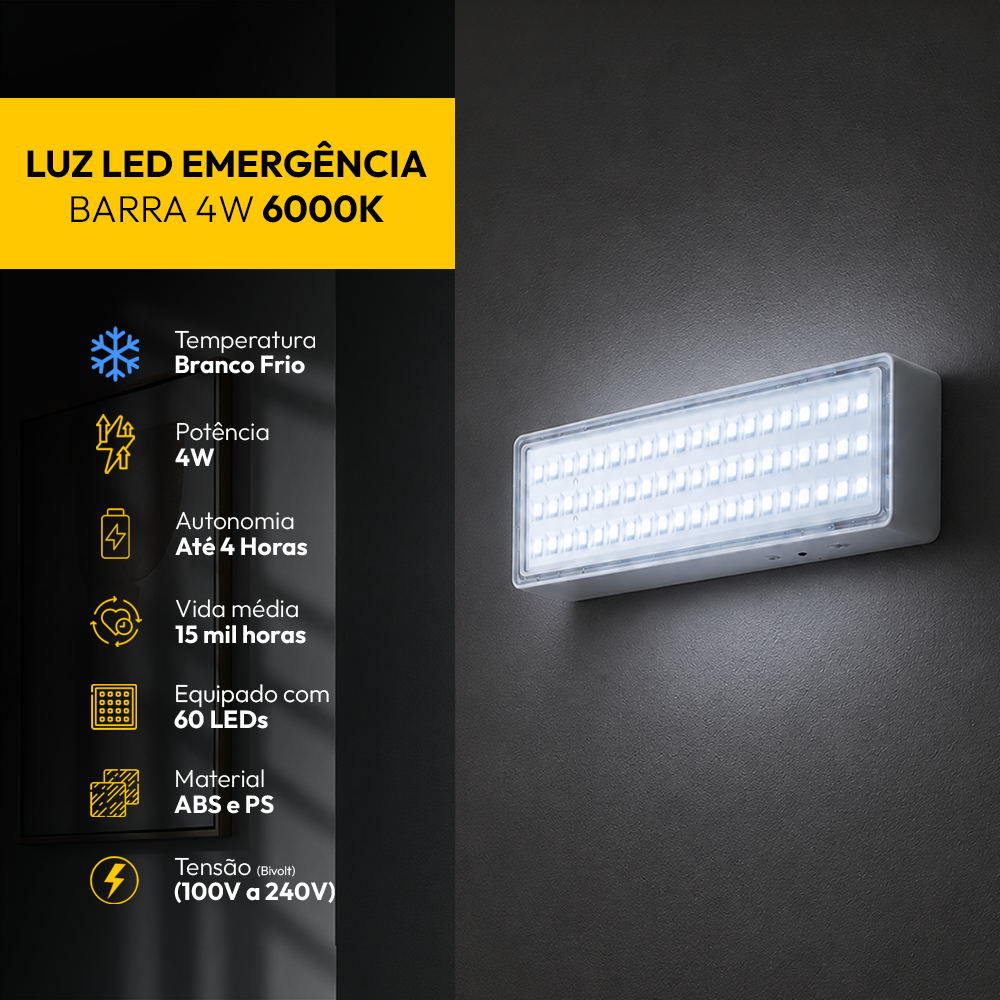 Luminaria Led Emergencia 4w 6000k Bivolt Branco Alut