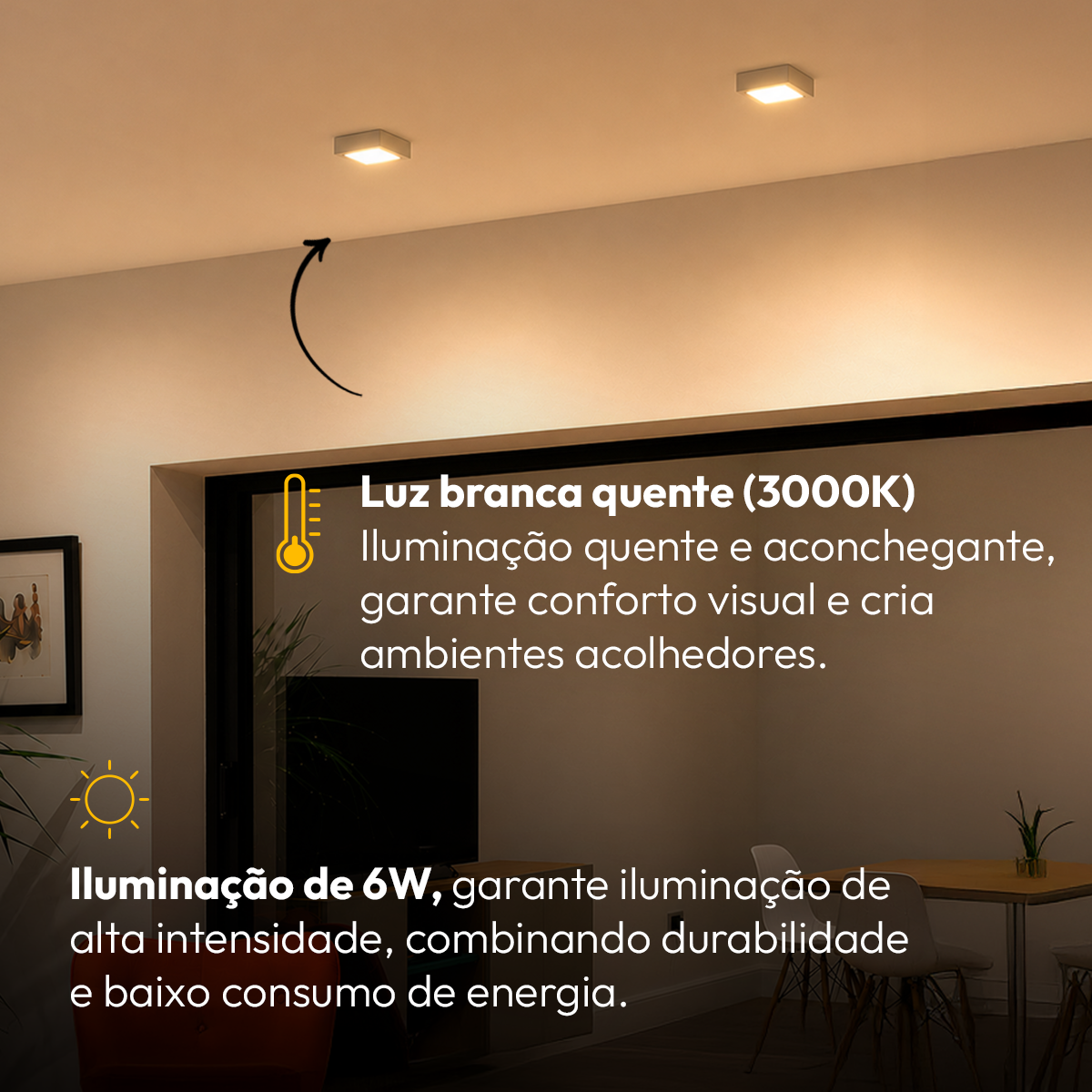 Painel Led Plafon Aluminio Sobrepor 6w 3000k 12x12cm Quadrado Alut