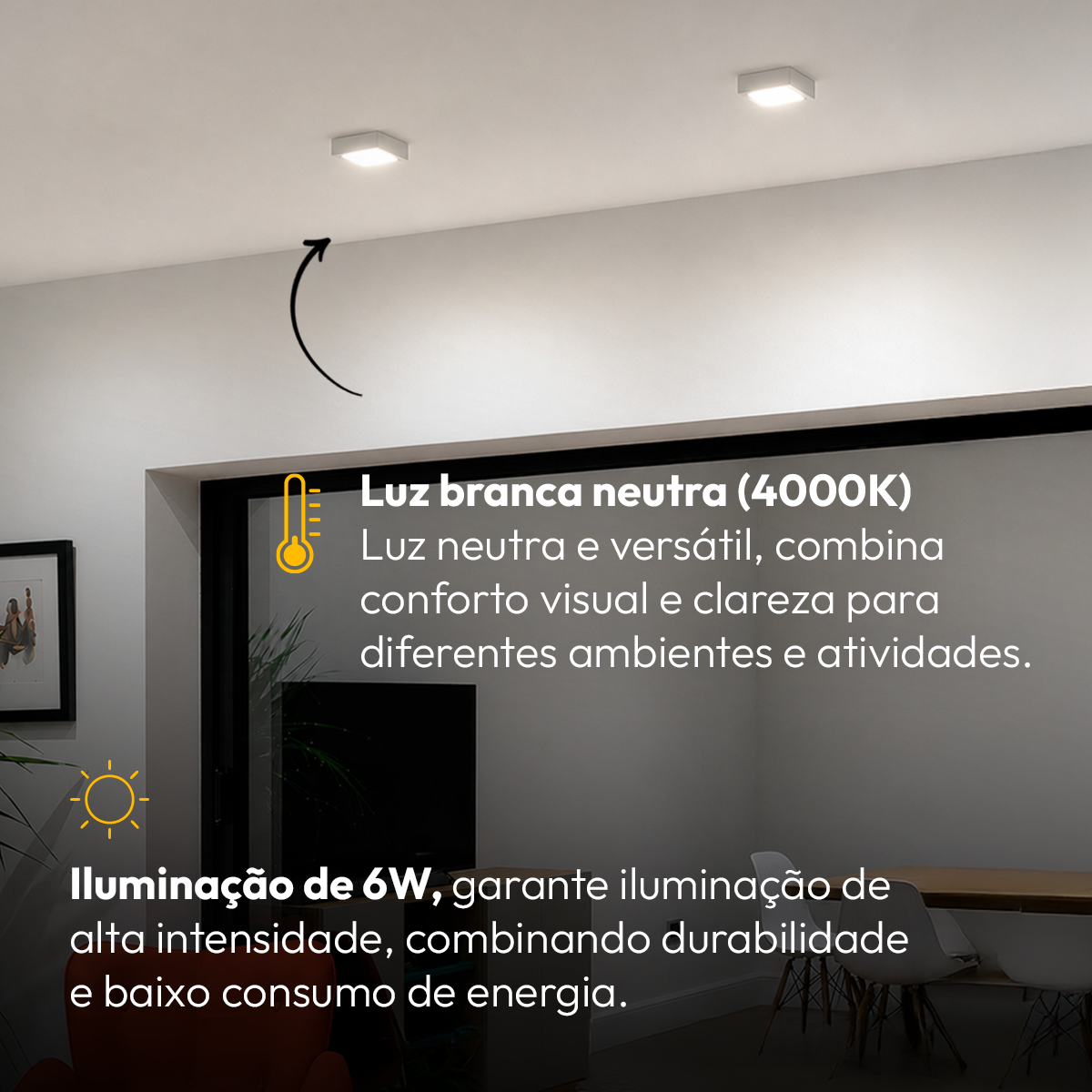 Painel Led Plafon Aluminio Sobrepor 6w 4000k 12x12cm Quadrado Alut