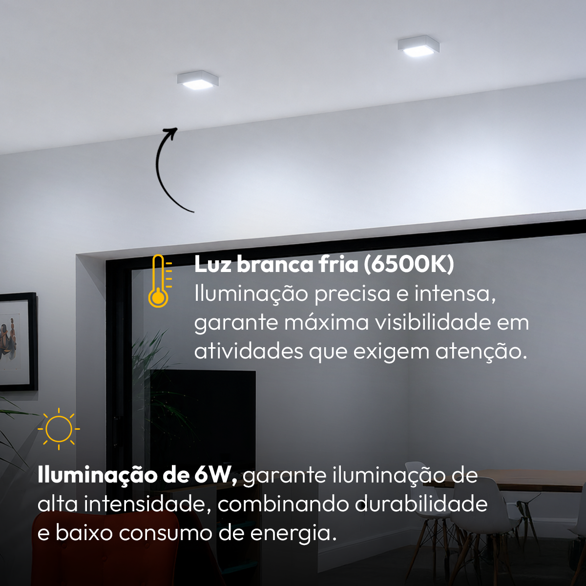 Painel Led Plafon Aluminio Sobrepor 6w 6500K 12x12cm Quadrado Alut