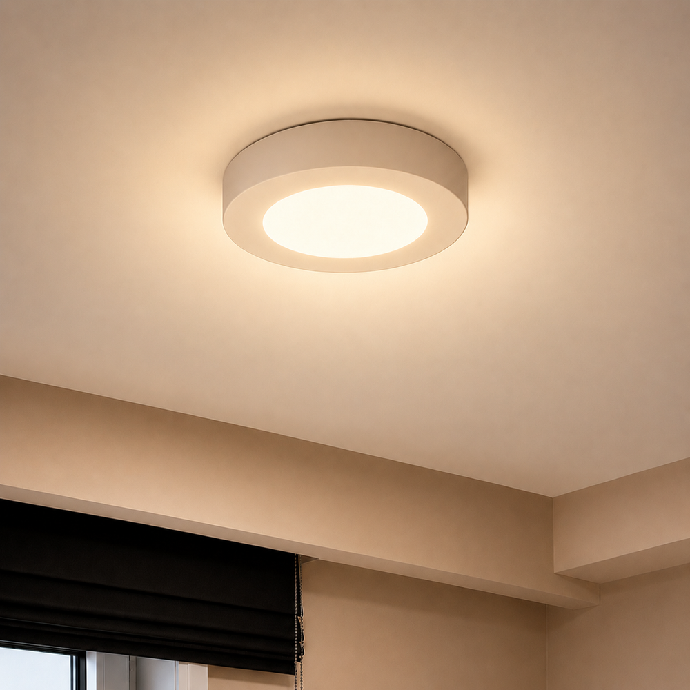Painel Led Plafon Aluminio Sobrepor 6w 3000k Branco Quente 12cm Redondo Alut
