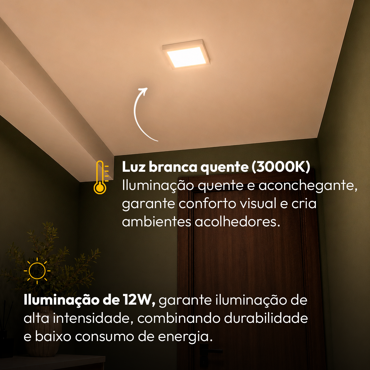 Painel Led Plafon Aluminio Sobrepor 12w 3000k Branco Quente 17x17cm Quadrado Alut
