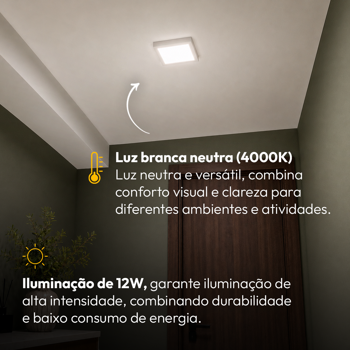 Painel Led Plafon Aluminio Sobrepor 12w 4000k Branco Neutro 17x17cm Quadrado Alut