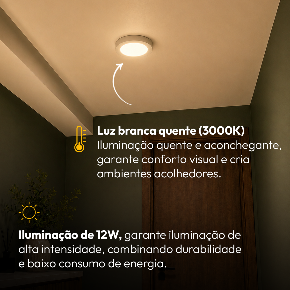 Painel Led Plafon Aluminio Sobrepor 12w 3000k Branco Quente 17cm Redondo Alut