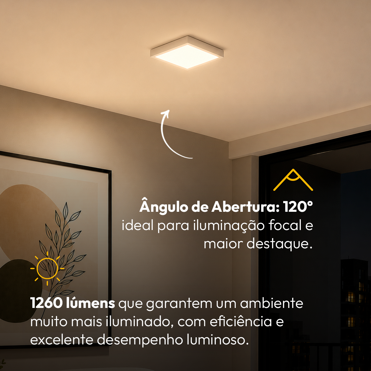 Painel Led Plafon Aluminio Sobrepor 18w 3000k Branco Quente 22x22cm Quadrado Alut