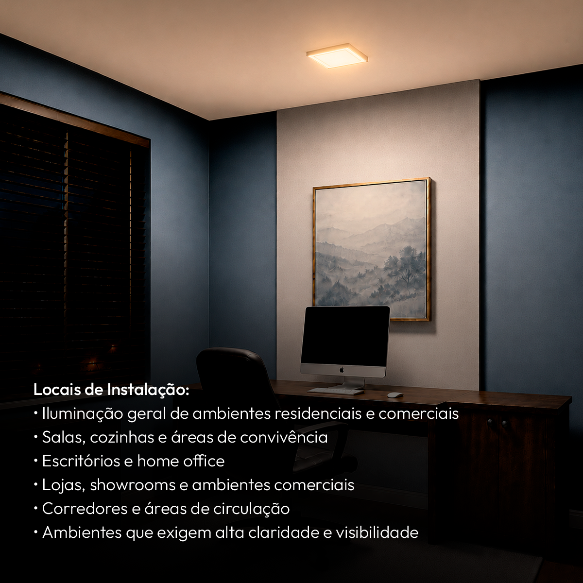 Painel Led Plafon Aluminio Sobrepor 18w 3000k Branco Quente 22x22cm Quadrado Alut