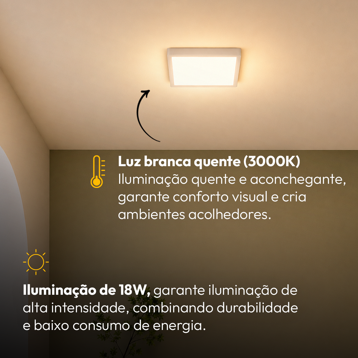 Painel Led Plafon Aluminio Sobrepor 18w 3000k Branco Quente 22x22cm Quadrado Alut