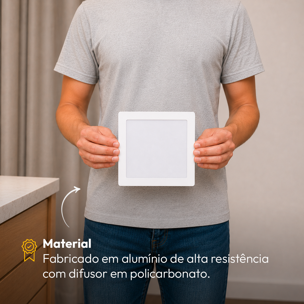 Painel Led Plafon Aluminio Sobrepor 18w 3000k Branco Quente 22x22cm Quadrado Alut