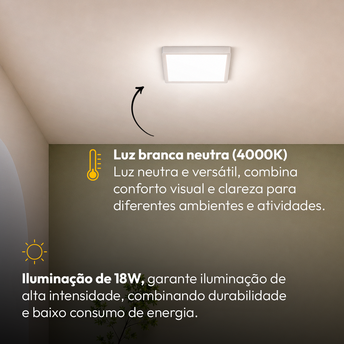Painel Led Plafon Aluminio Sobrepor 18w 4000k Branco Neutro 22x22cm Quadrado Alut