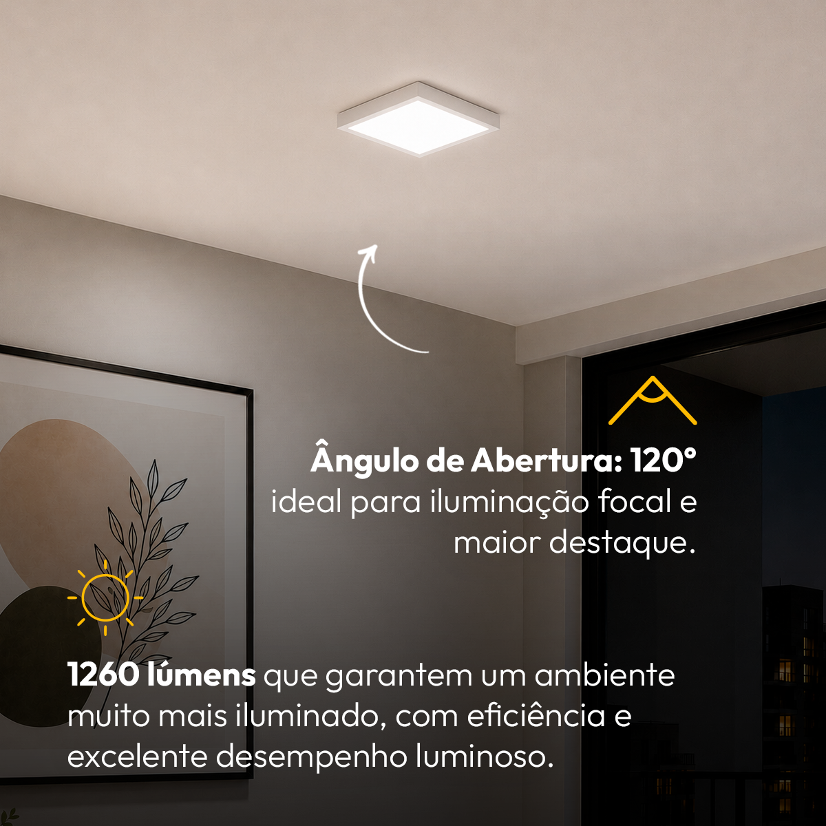 Painel Led Plafon Aluminio Sobrepor 18w 4000k Branco Neutro 22x22cm Quadrado Alut