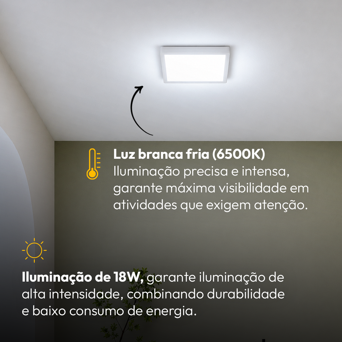 Painel Led Plafon Aluminio Sobrepor 18w 6500K Branco Frio 22x22cm Quadrado Alut