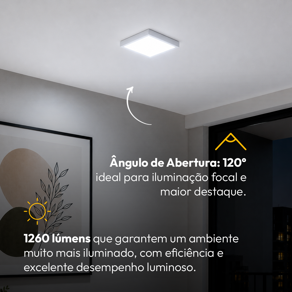 Painel Led Plafon Aluminio Sobrepor 18w 6500K Branco Frio 22x22cm Quadrado Alut