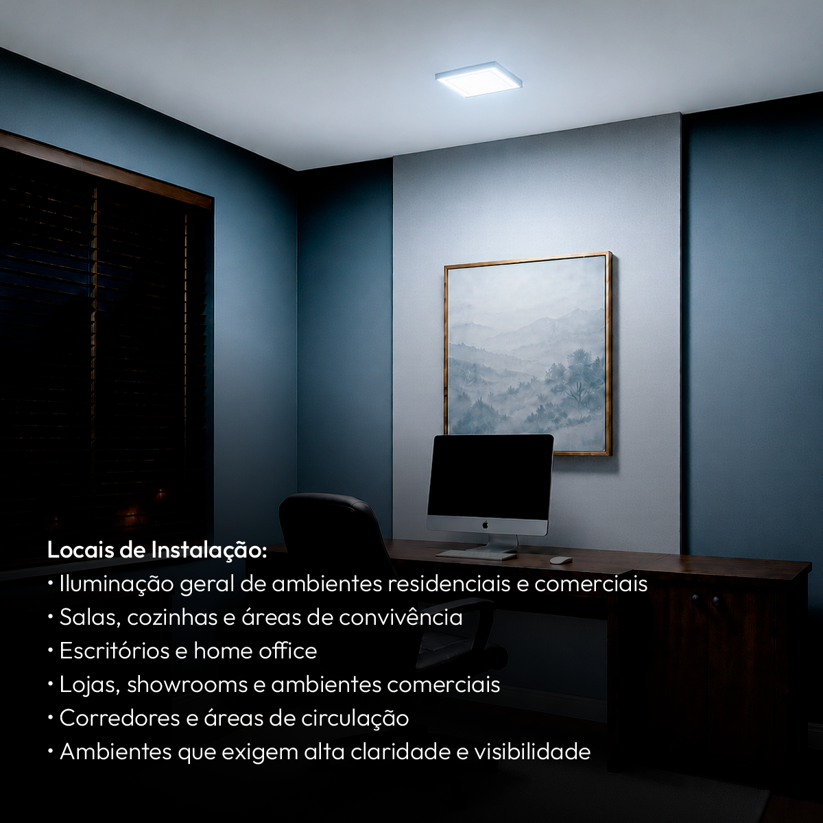 Painel Led Plafon Aluminio Sobrepor 18w 6500K Branco Frio 22x22cm Quadrado Alut