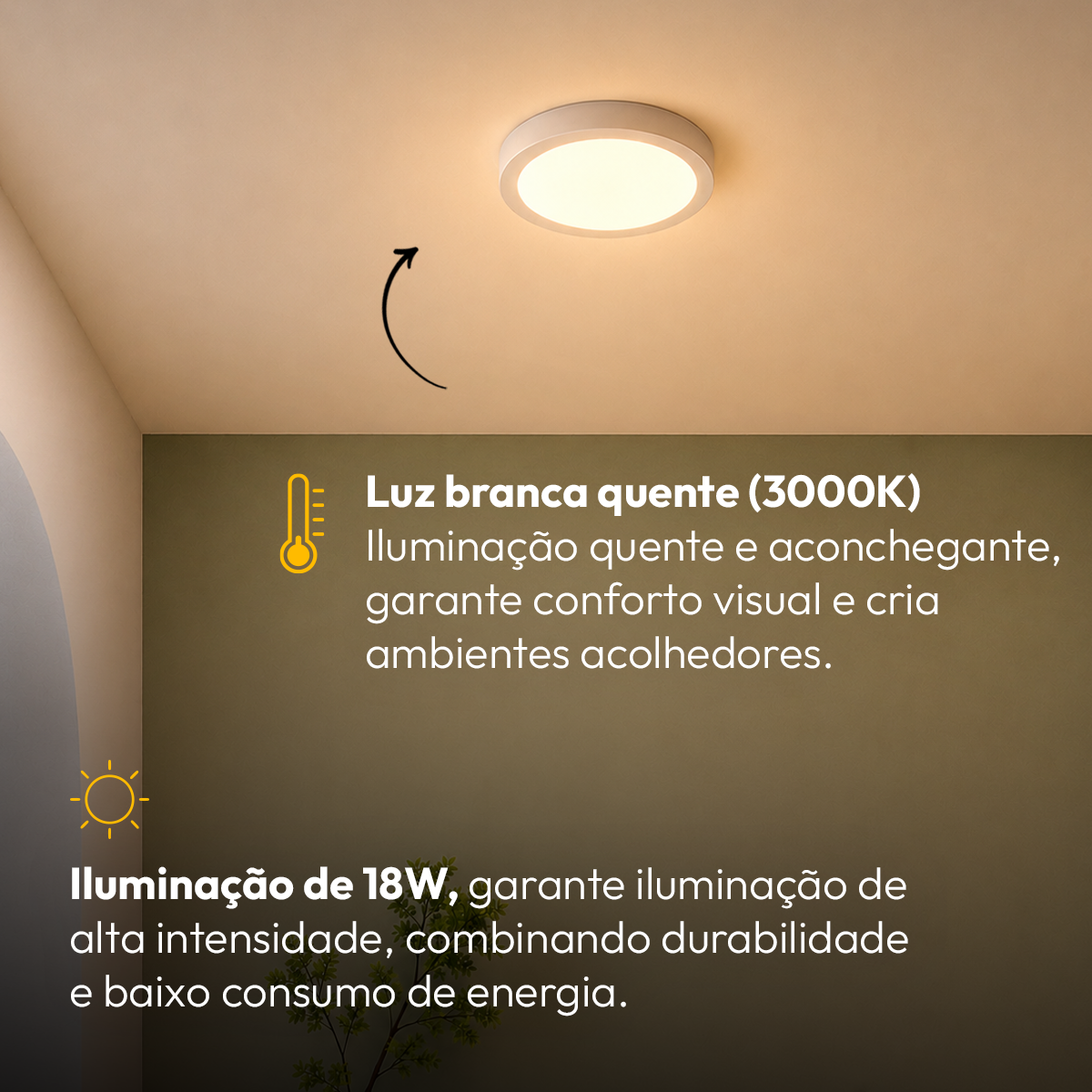 Painel Led Plafon Aluminio Sobrepor 18w 3000k Branco Quente 22cm Redondo Alut