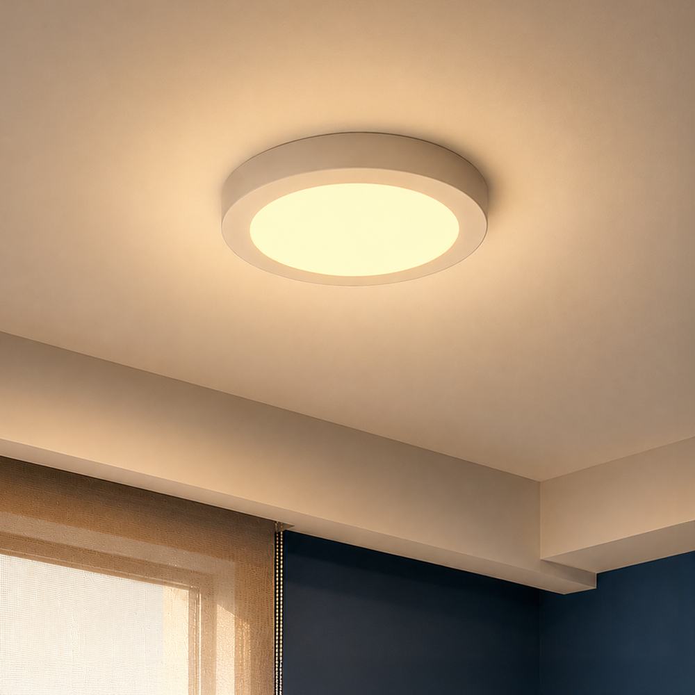 Painel Led Plafon Aluminio Sobrepor 18w 3000k Branco Quente 22cm Redondo Alut