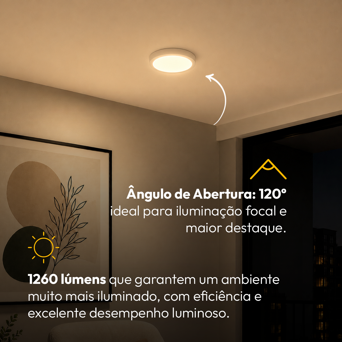 Painel Led Plafon Aluminio Sobrepor 18w 3000k Branco Quente 22cm Redondo Alut