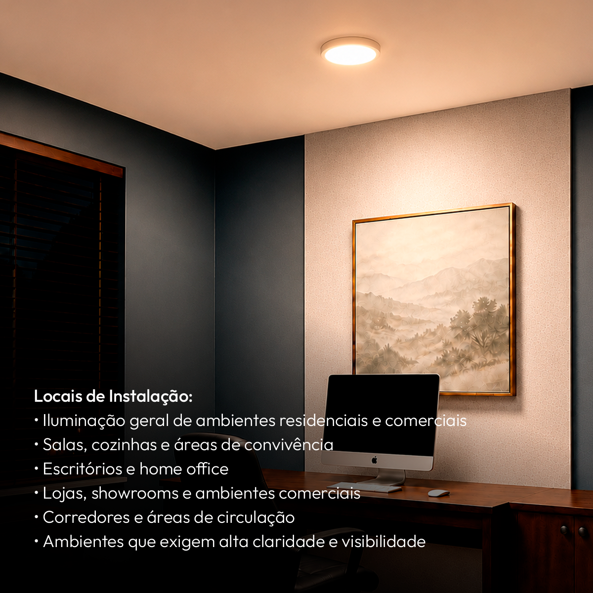 Painel Led Plafon Aluminio Sobrepor 18w 3000k Branco Quente 22cm Redondo Alut
