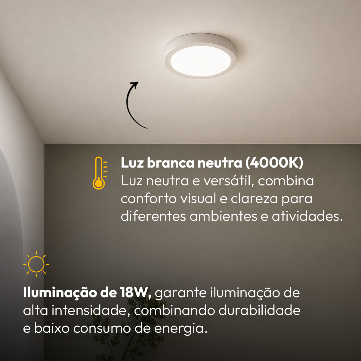 Painel Led Plafon Aluminio Sobrepor 18w 4000k Branco Neutro 22cm Redondo Alut