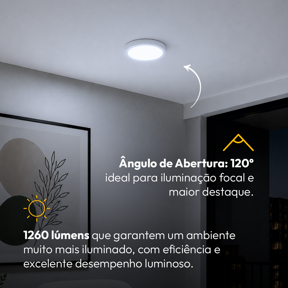 Painel Led Plafon Aluminio Sobrepor 18w 6500K Branco Frio 22cm Redondo Alut
