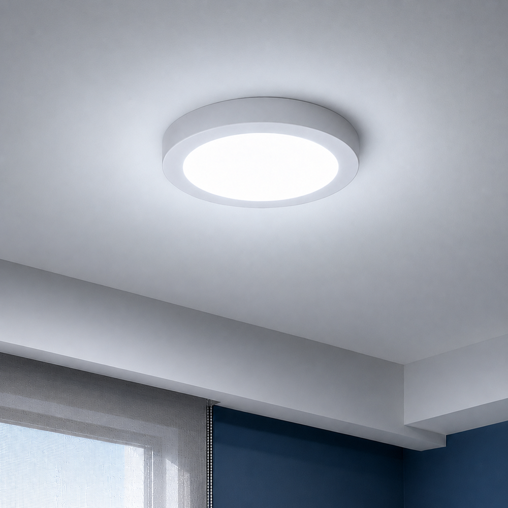 Painel Led Plafon Aluminio Sobrepor 18w 6500K Branco Frio 22cm Redondo Alut